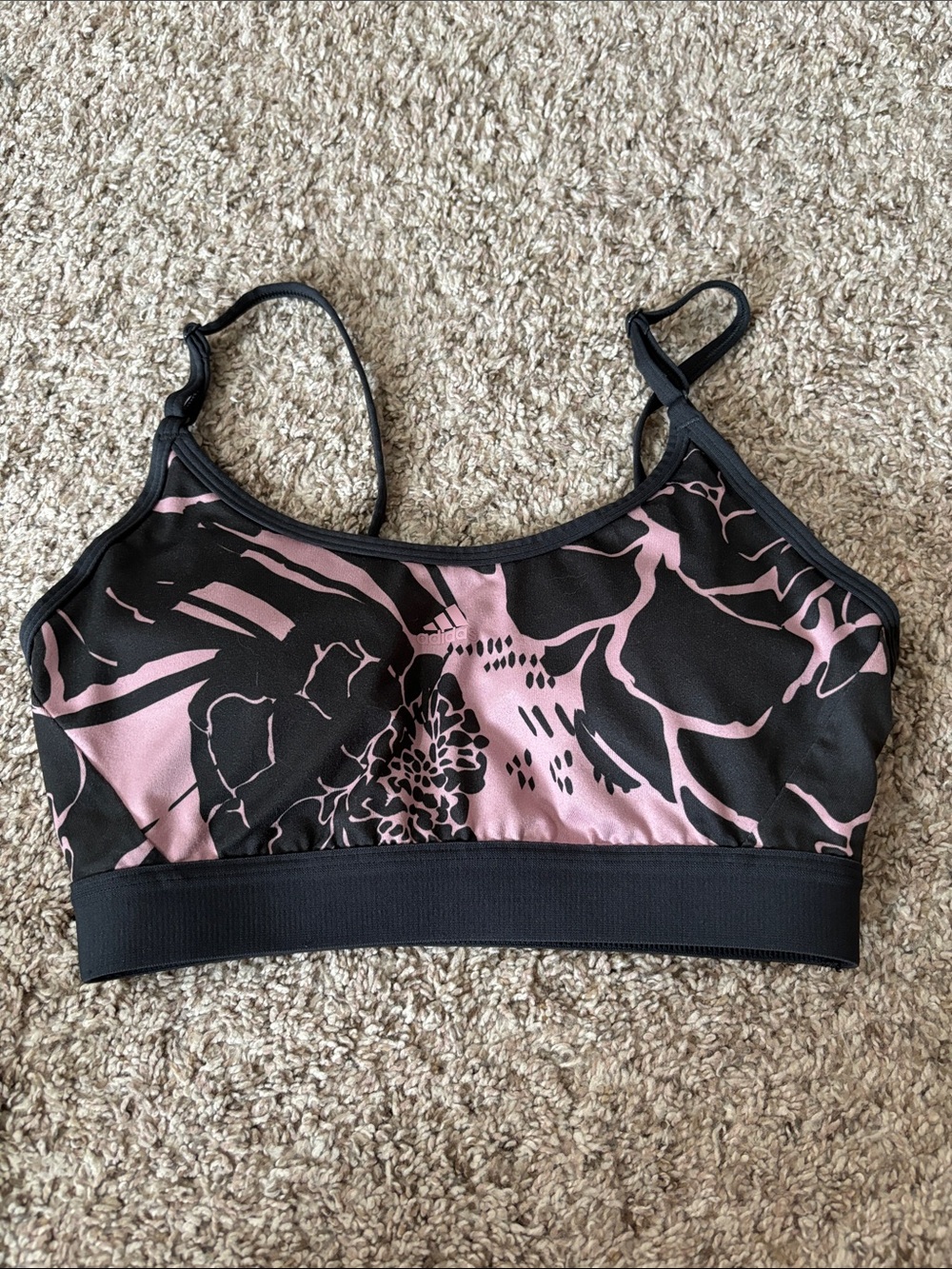 Adidas LIGHT-SUPPORT FLOWER-PRINT BRA Women's Pink & Black Floral Bralette